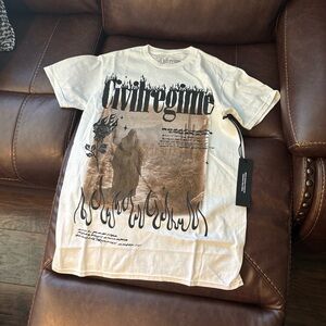 White and Black Short Sleeve Vintage Graphic Tee